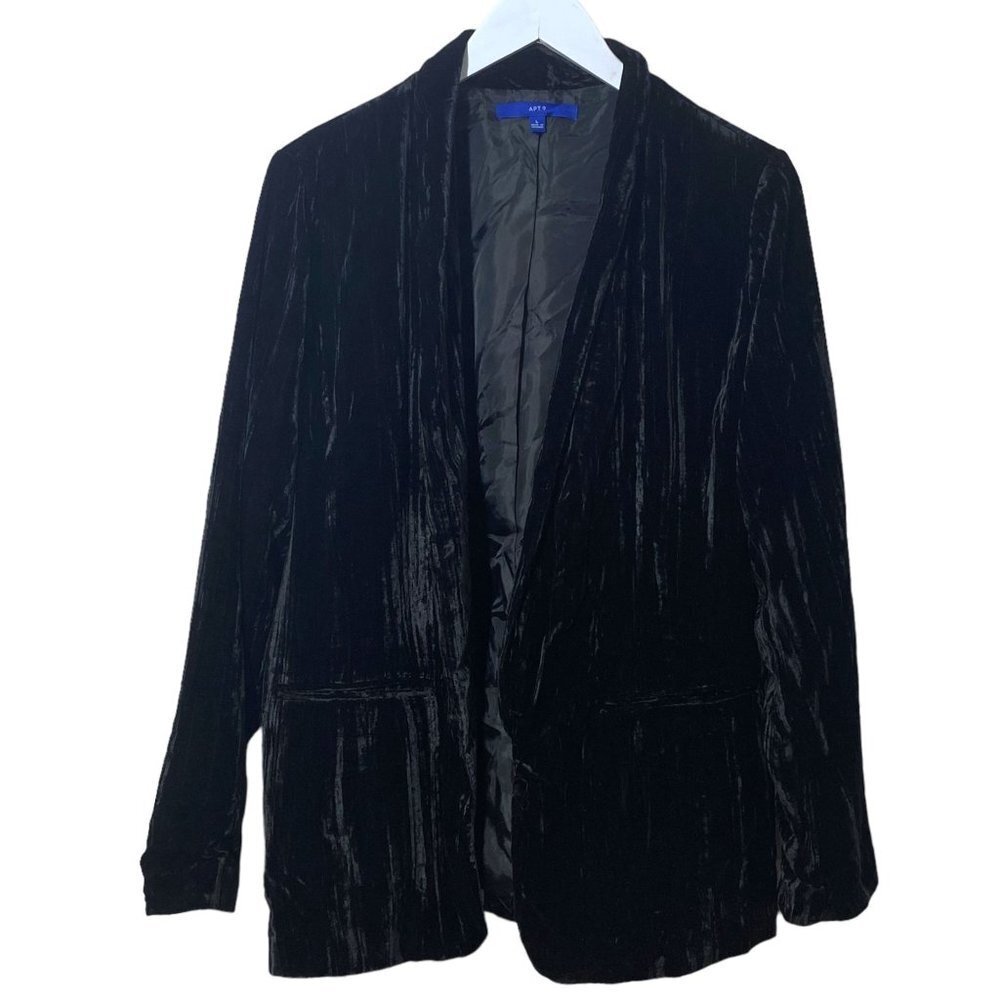 APT. 9 Velvet Boyfriend Blazer Large Black Crushed Velvet Jacket